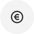 Icône noire du signe "euro" sur un cercle gris